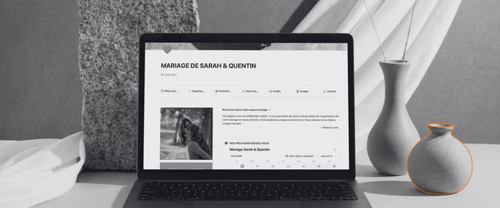 Aperçu de la plateforme dédiée aux mariés pour l'organisation de leur mariage. 